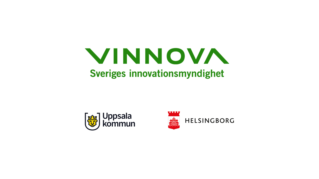 Bilden visar loggor: Vinnova Sveriges Innovationsmyndighet, Uppsala kommun, Helsingborg stad